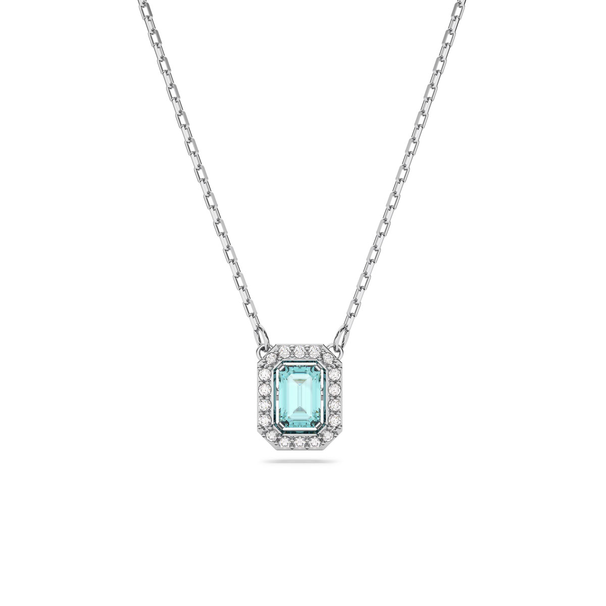 Swarovski Octagon Cut Blue Crystal and Rhodium Millenia Pendant Necklace